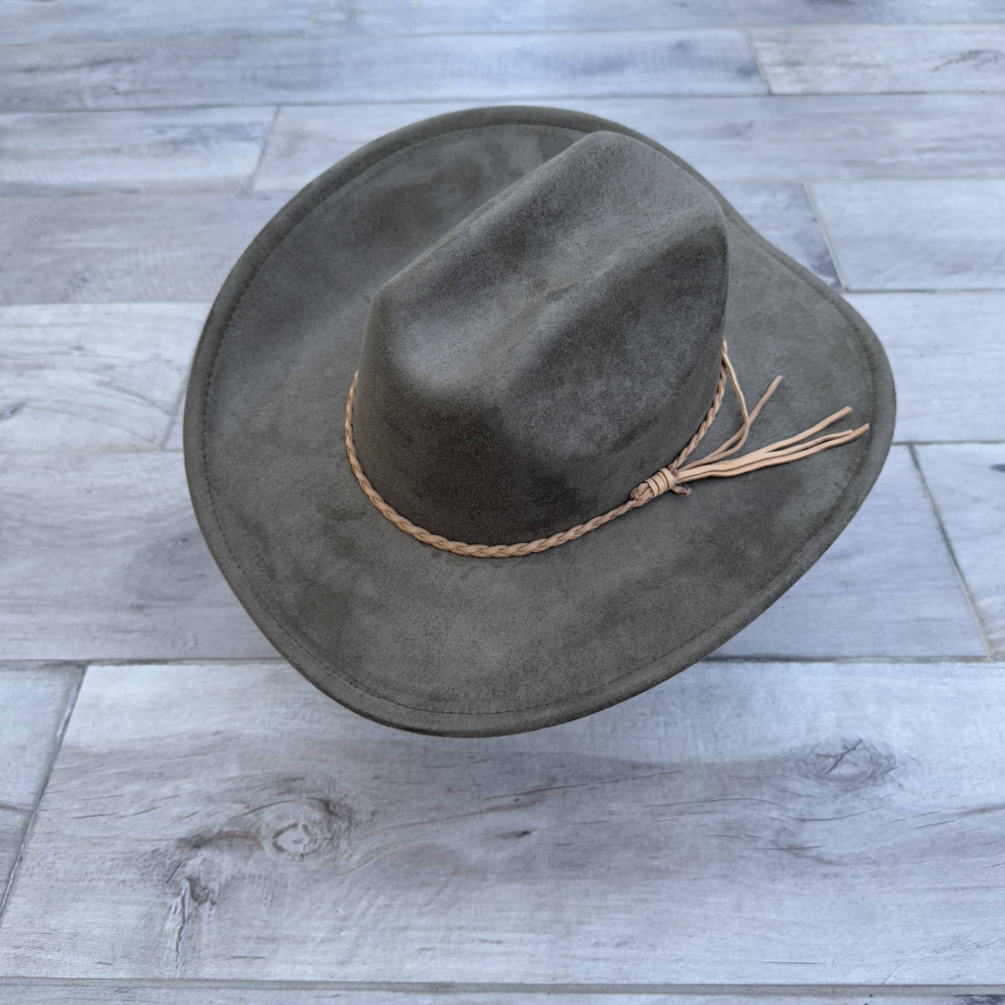 Vegan Suede Cattleman Cowboy Hat with Suede Hat Band