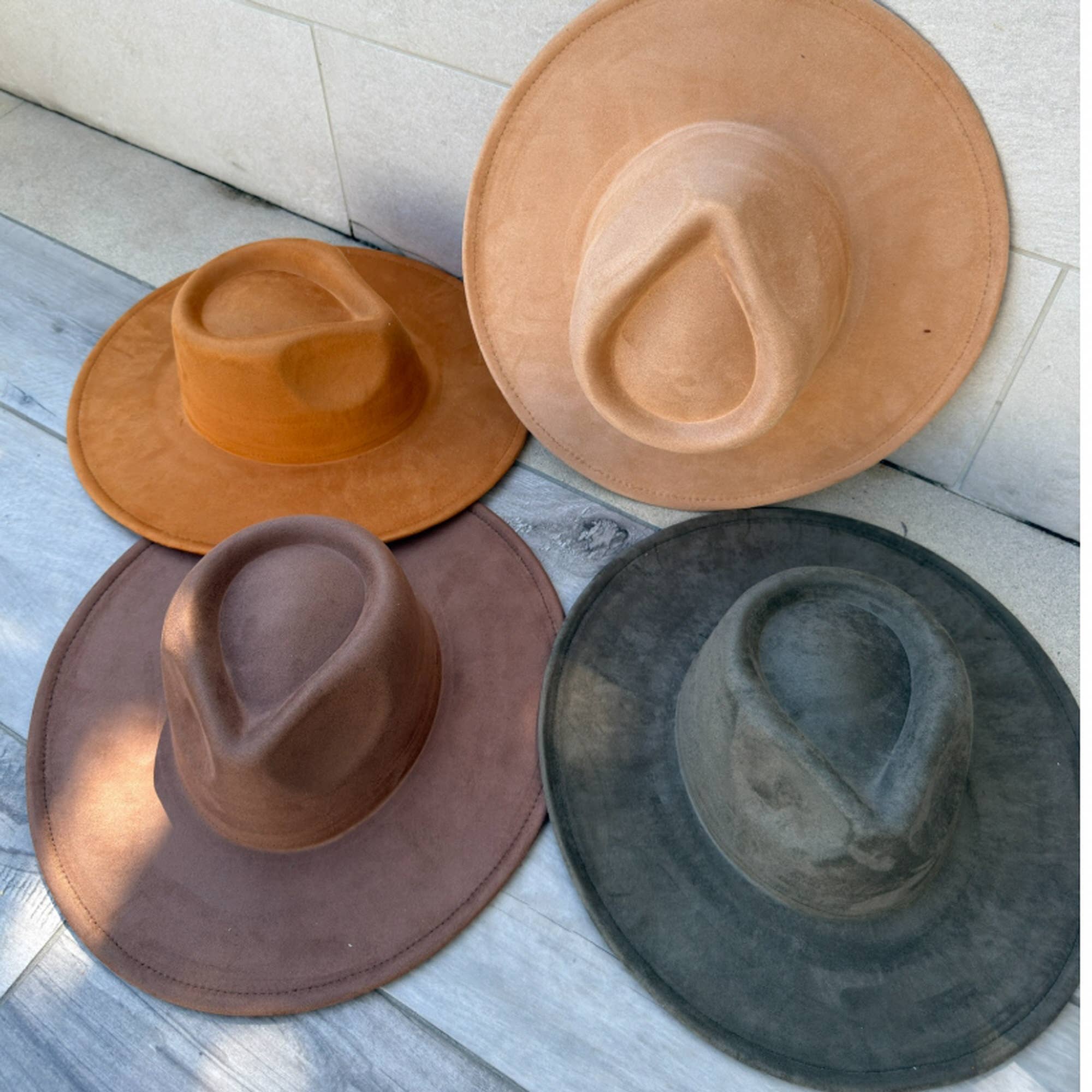Vegan Suede Wide Brim Rancher Hat – Structured Flat Brim