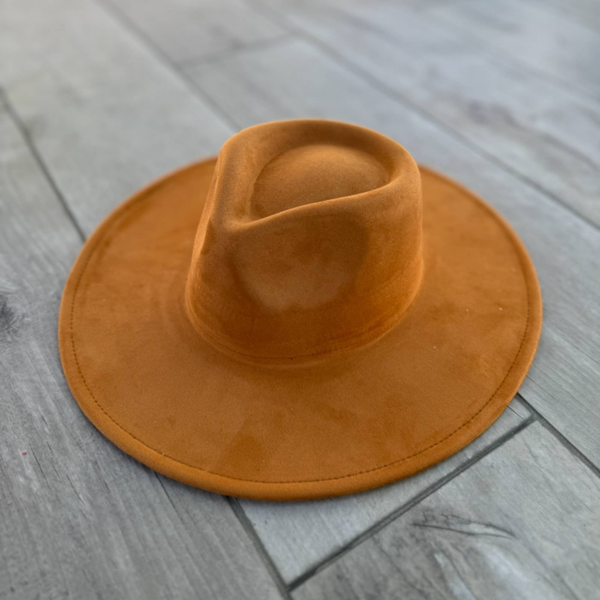 Vegan Suede Wide Brim Rancher Hat – Structured Flat Brim