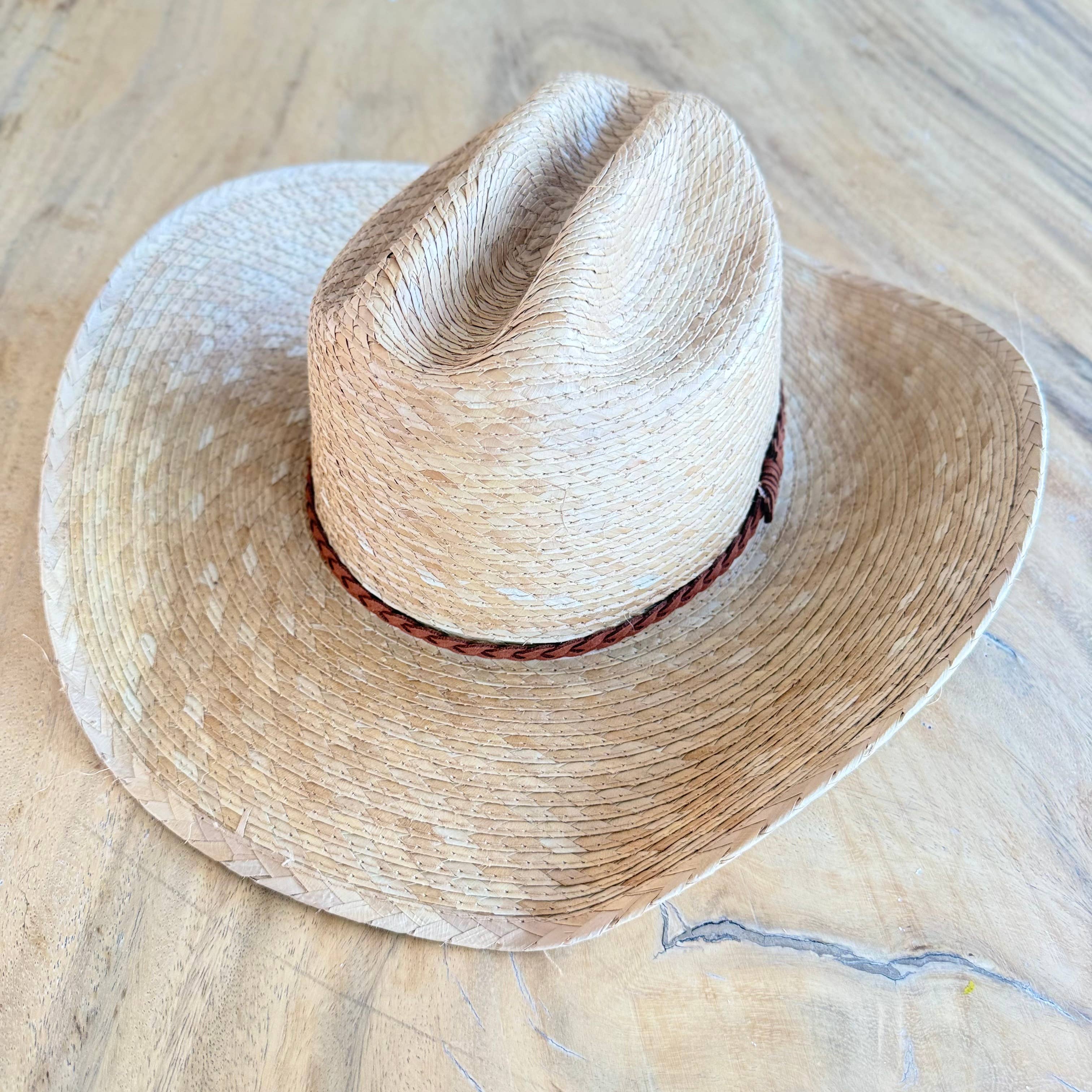 Natural Palm Leaf Cowboy Hat Braided Band Tan