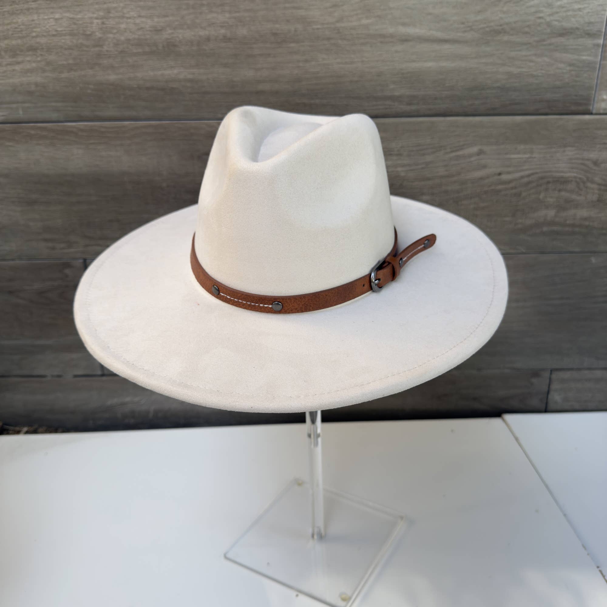 Wide Brim Suede Hat with Leather Belt