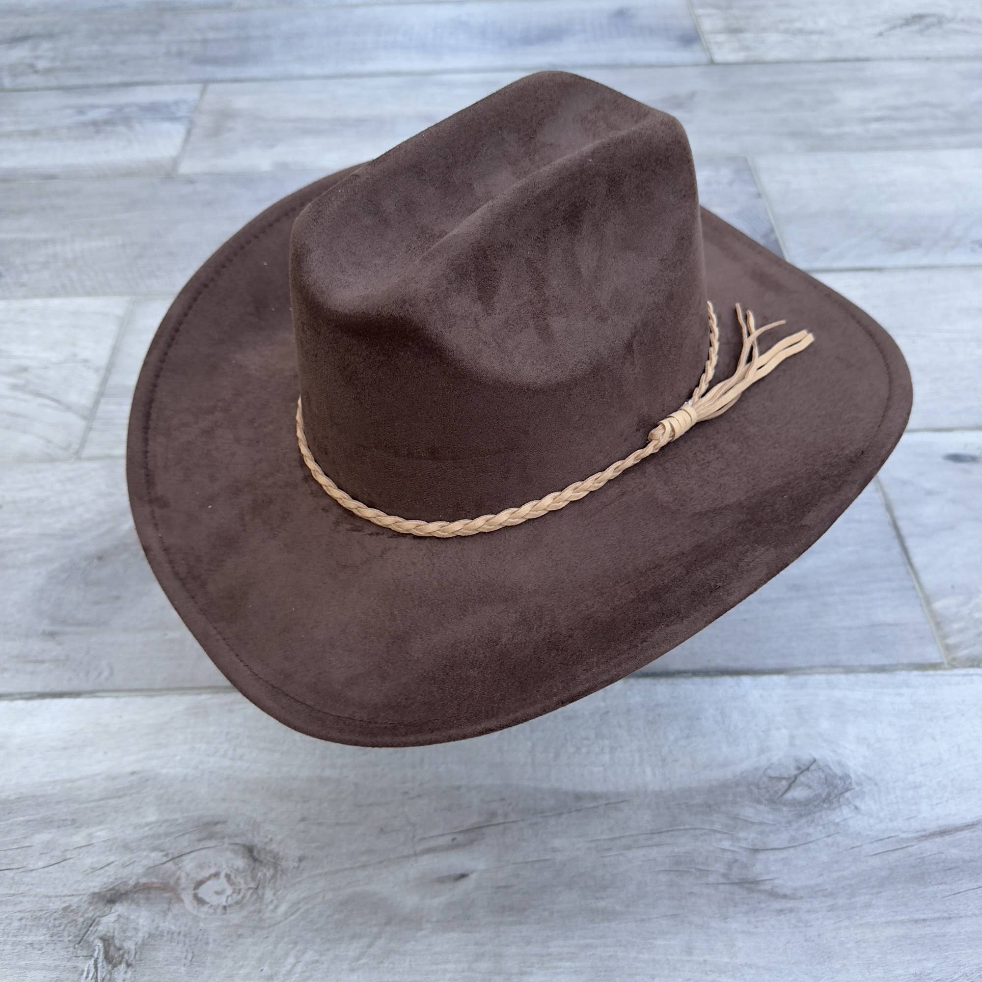 Vegan Suede Cattleman Cowboy Hat with Suede Hat Band