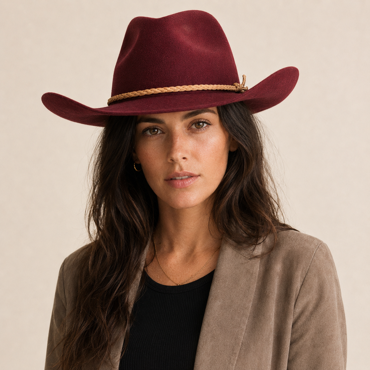 Australian Wool Stiff Brim Cowboy Hat with Suede Braid