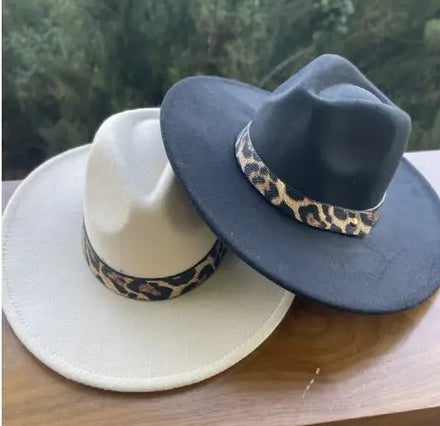 VEGAN FELT PANAMA HAT W/ LEOPARD PRINTED BELT