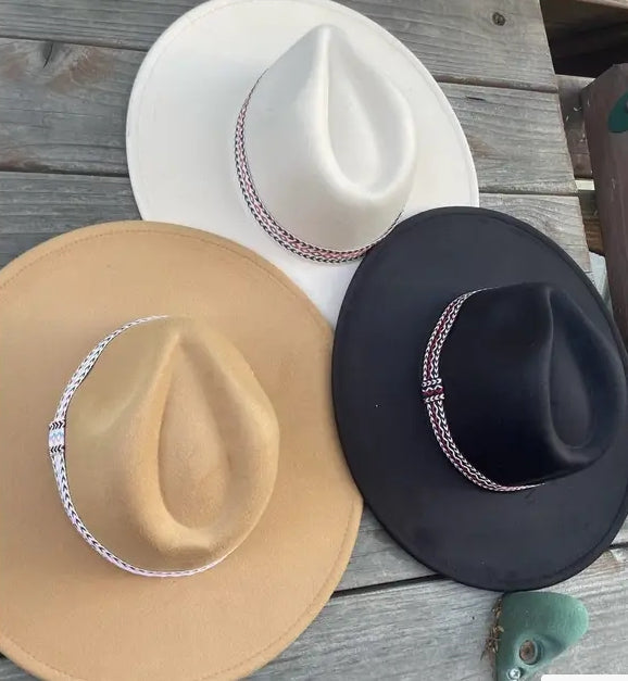 VEGAN FELT PANAMA HAT W/ JACQUARD TAPE