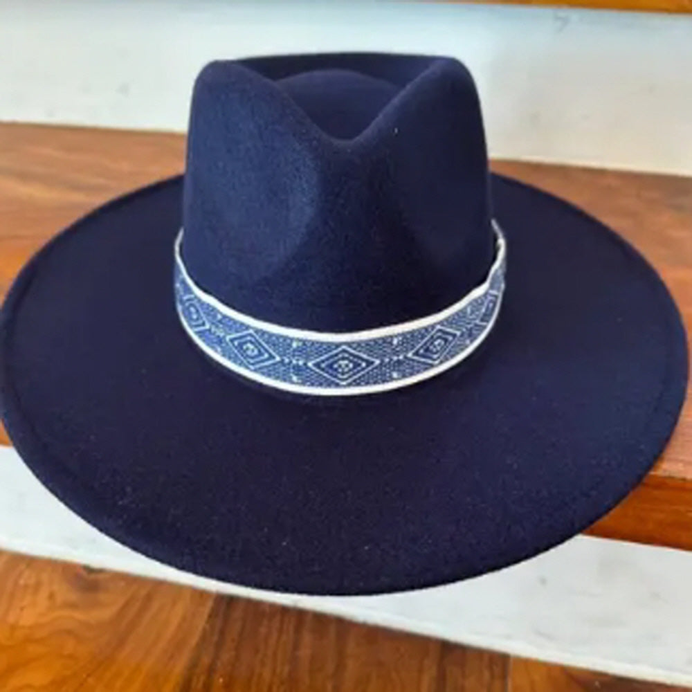 VEGAN FELT PANAMA HAT W/ JACQUARD TAPE