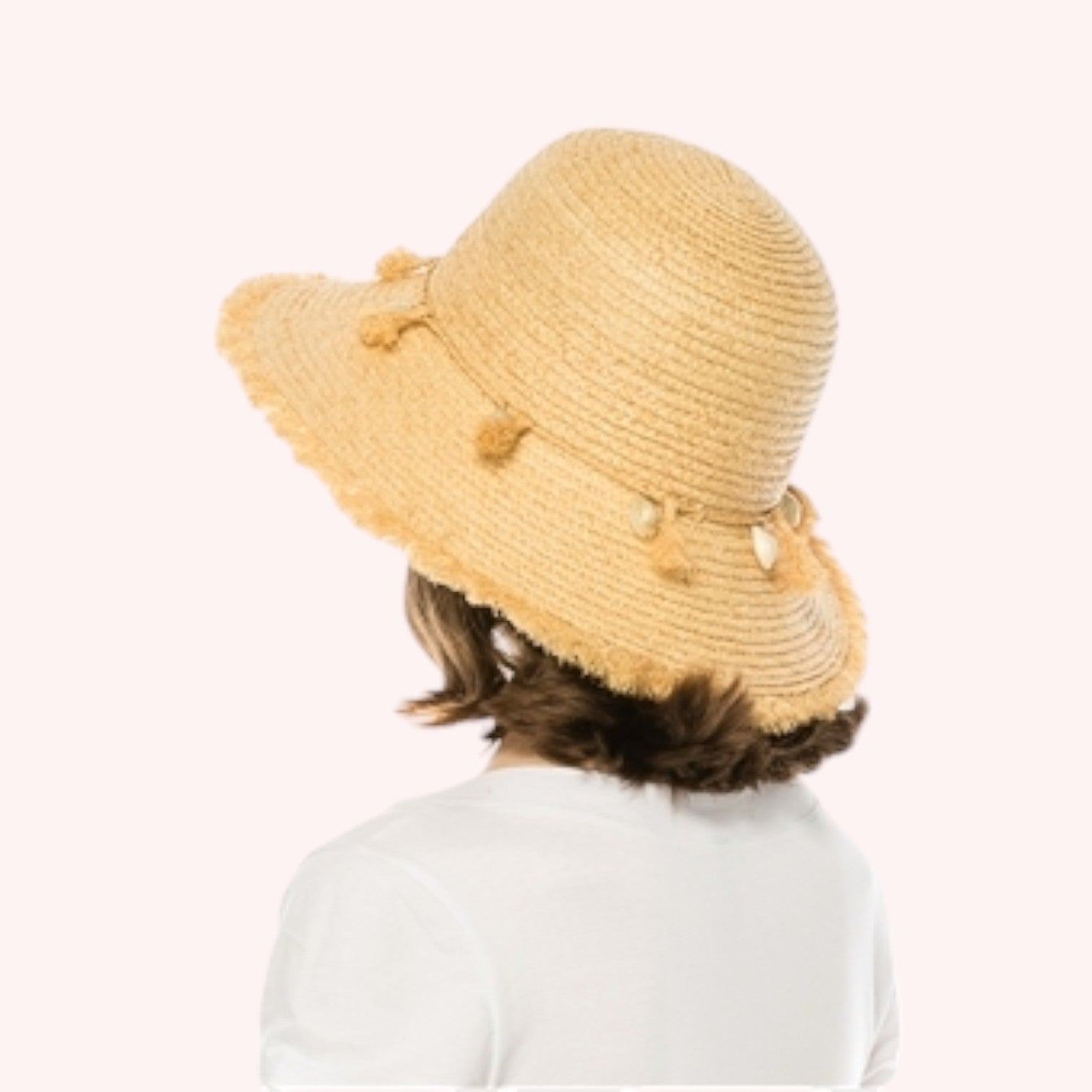 Raffia Fringe Bucket Hat with Shells