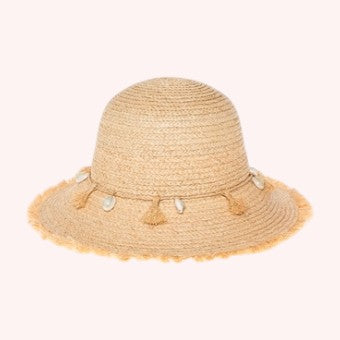 Raffia Fringe Bucket Hat with Shells