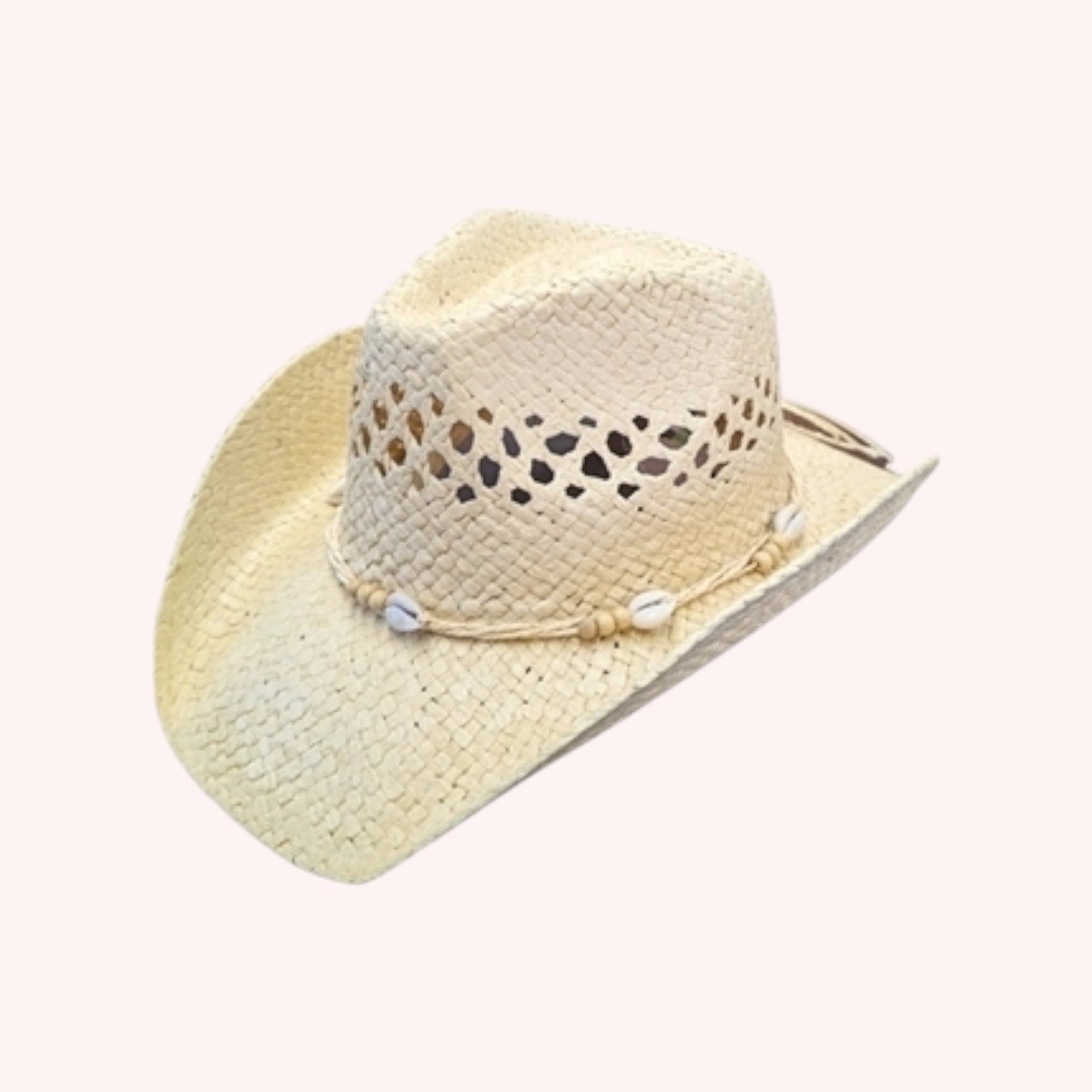 Straw Cowboy Hat w/ Seashells