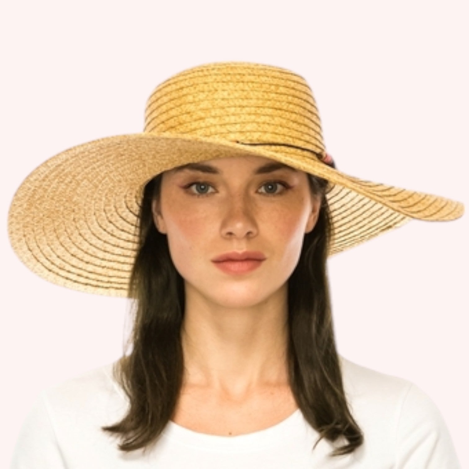 Straw Wide Brim Hat w/ Colorful Wrapped Beads
