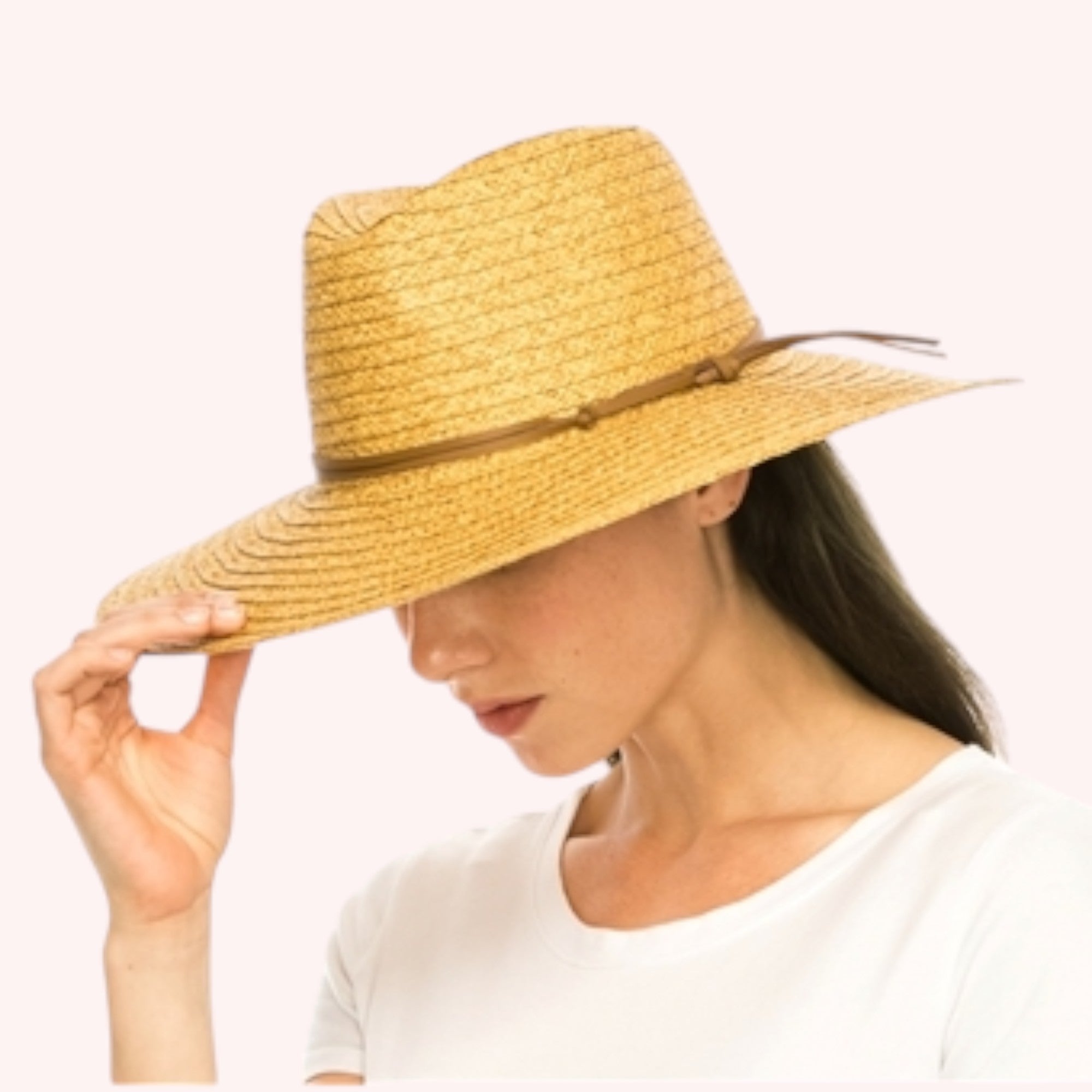 Straw Panama with Vegan Leather Tie