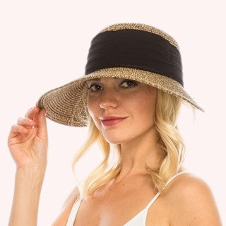 Face Framer Sun Hat w/ Pleated Chiffon Band