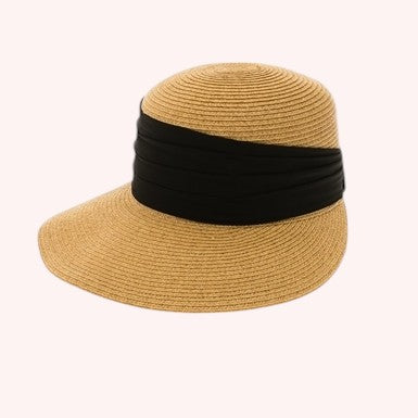 Face Framer Sun Hat w/ Pleated Chiffon Band