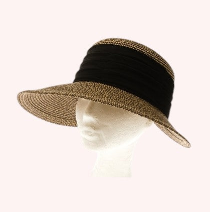 Face Framer Sun Hat w/ Pleated Chiffon Band