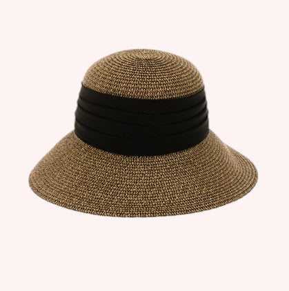 Face Framer Sun Hat w/ Pleated Chiffon Band
