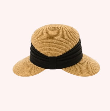 Face Framer Sun Hat w/ Pleated Chiffon Band