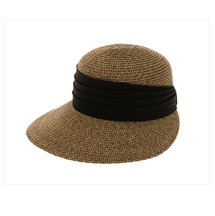 Face Framer Sun Hat w/ Pleated Chiffon Band