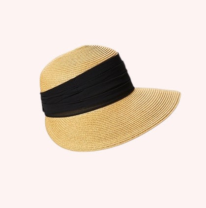 Face Framer Sun Hat w/ Pleated Chiffon Band