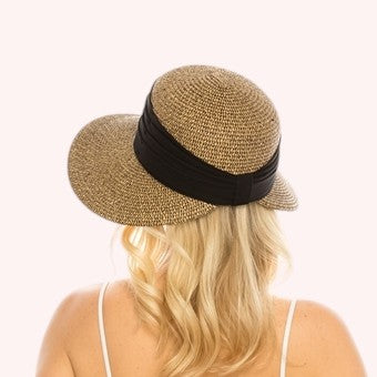 Face Framer Sun Hat w/ Pleated Chiffon Band