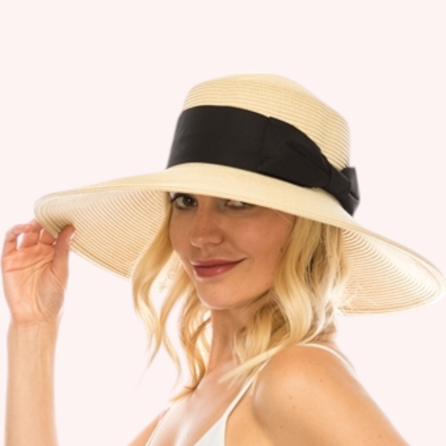Downbrim Straw Hat w/ Wide Bow