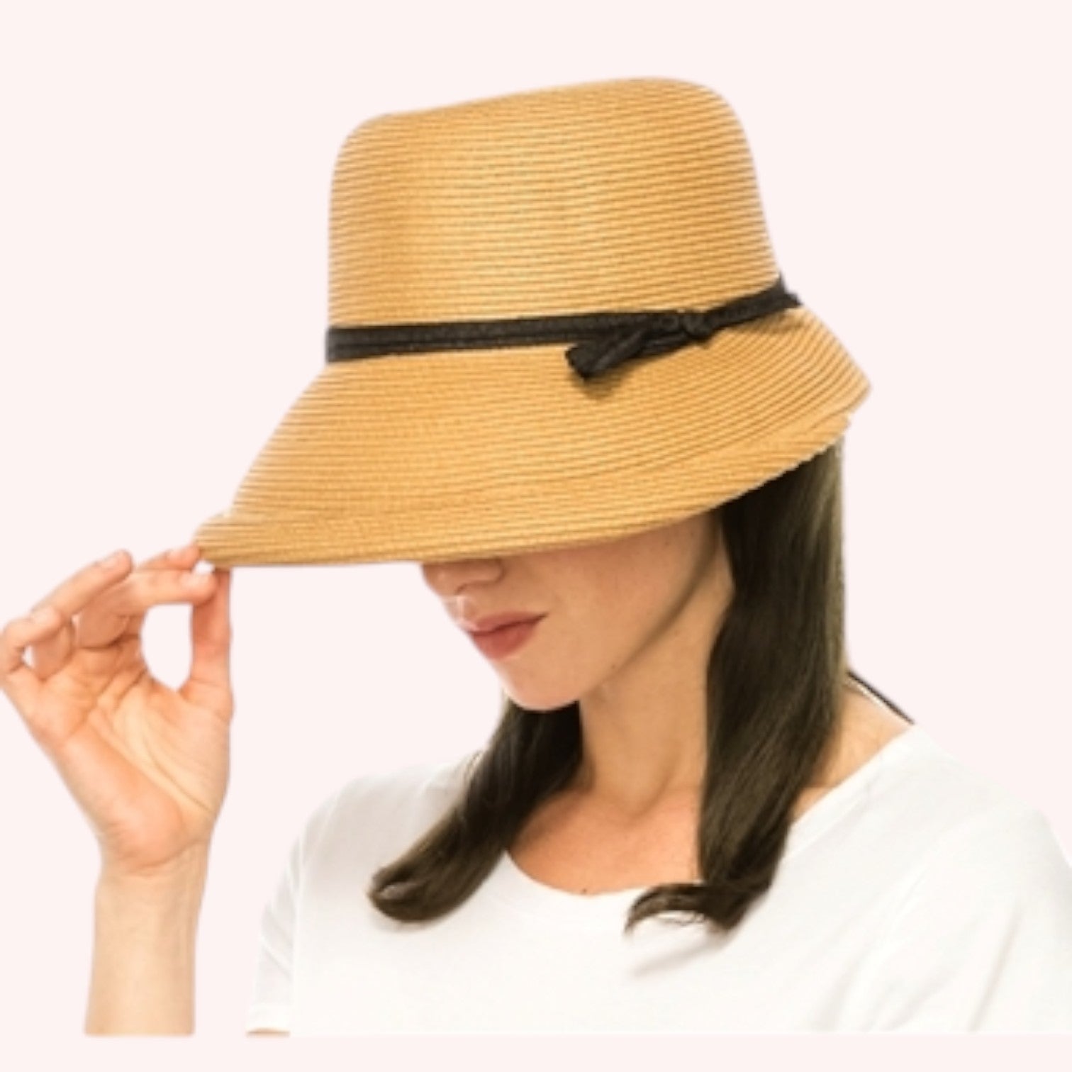 Straw Cloche with Front Brim Curl