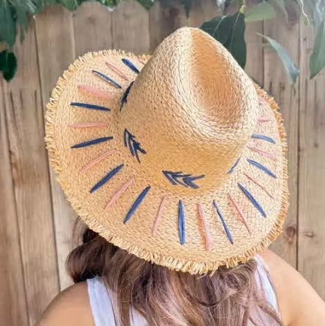 Braided Embroidery Striped Brim floppy Sun Hat