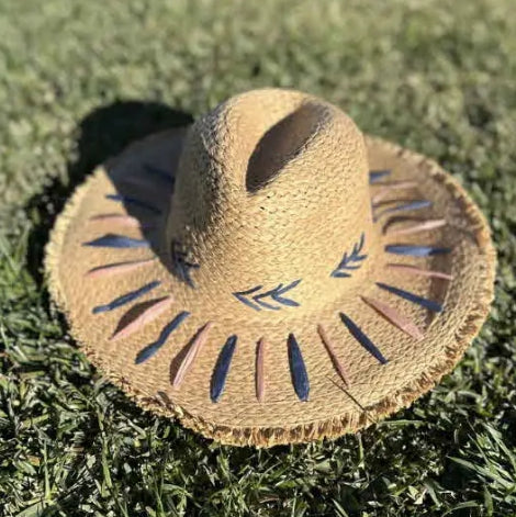 Braided Embroidery Striped Brim floppy Sun Hat