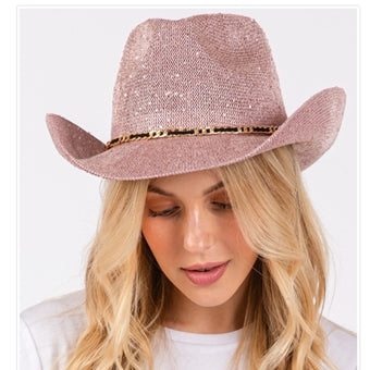 Sequin Chain Strap Cowboy Hat