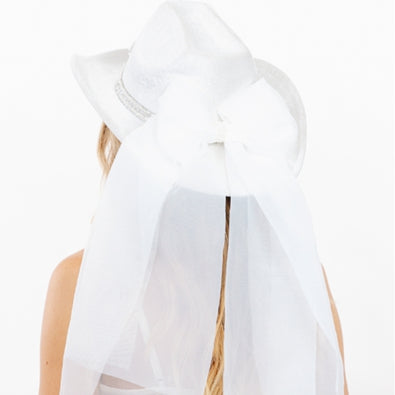 Pearl Rhinestone Stud Ribbon Bride Cowboy Hat