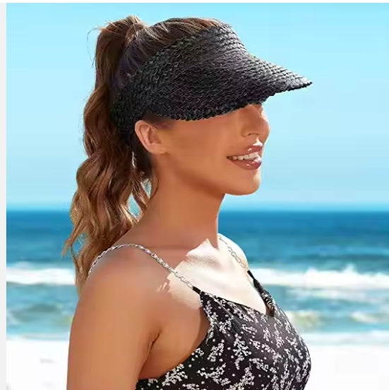 Palm Luxe Straw Visor — Adjustable Braided Sun Shield