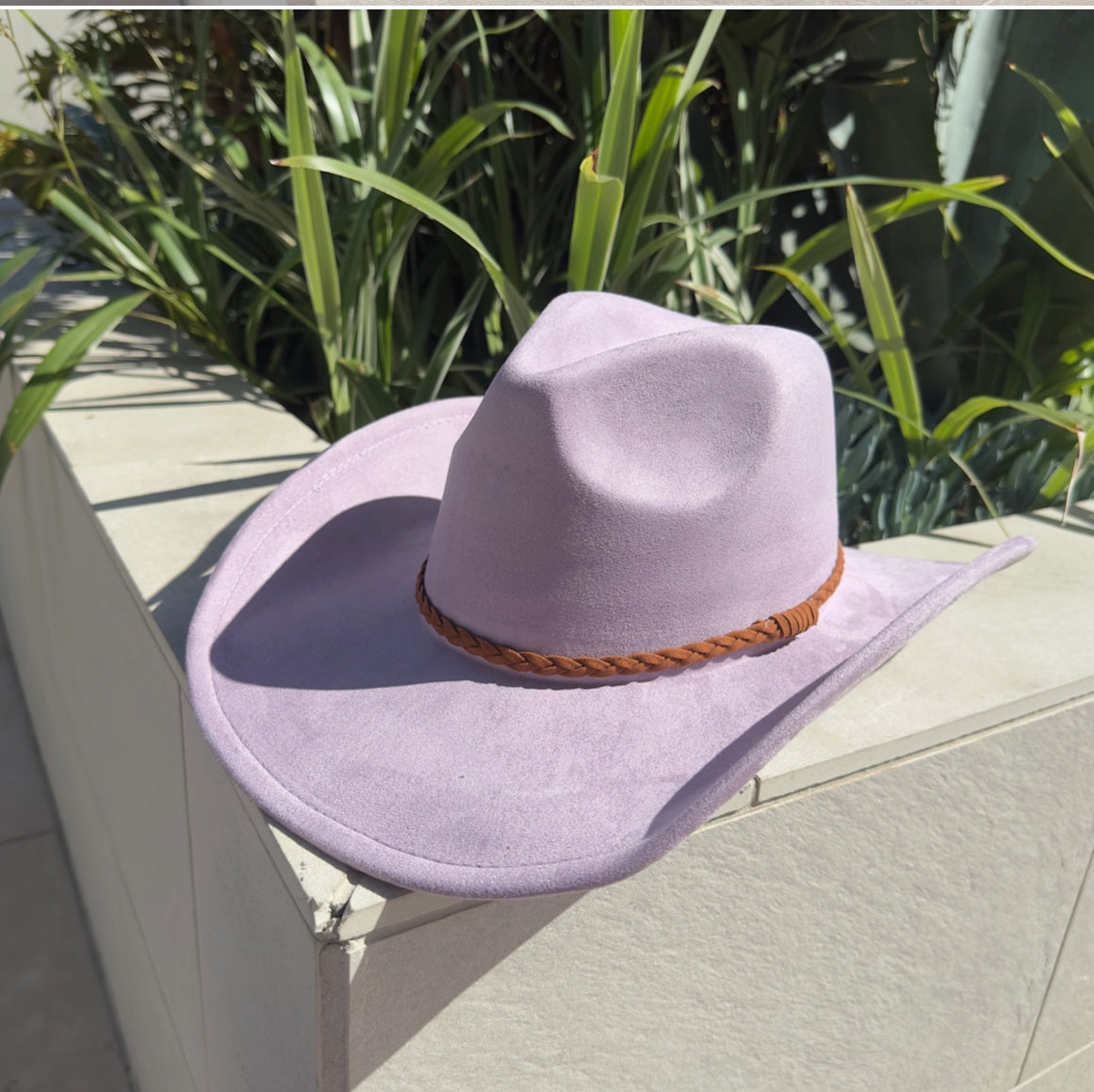 Fashion Vegan Suede Cowboy Hat W/ Braided Suede Strap.