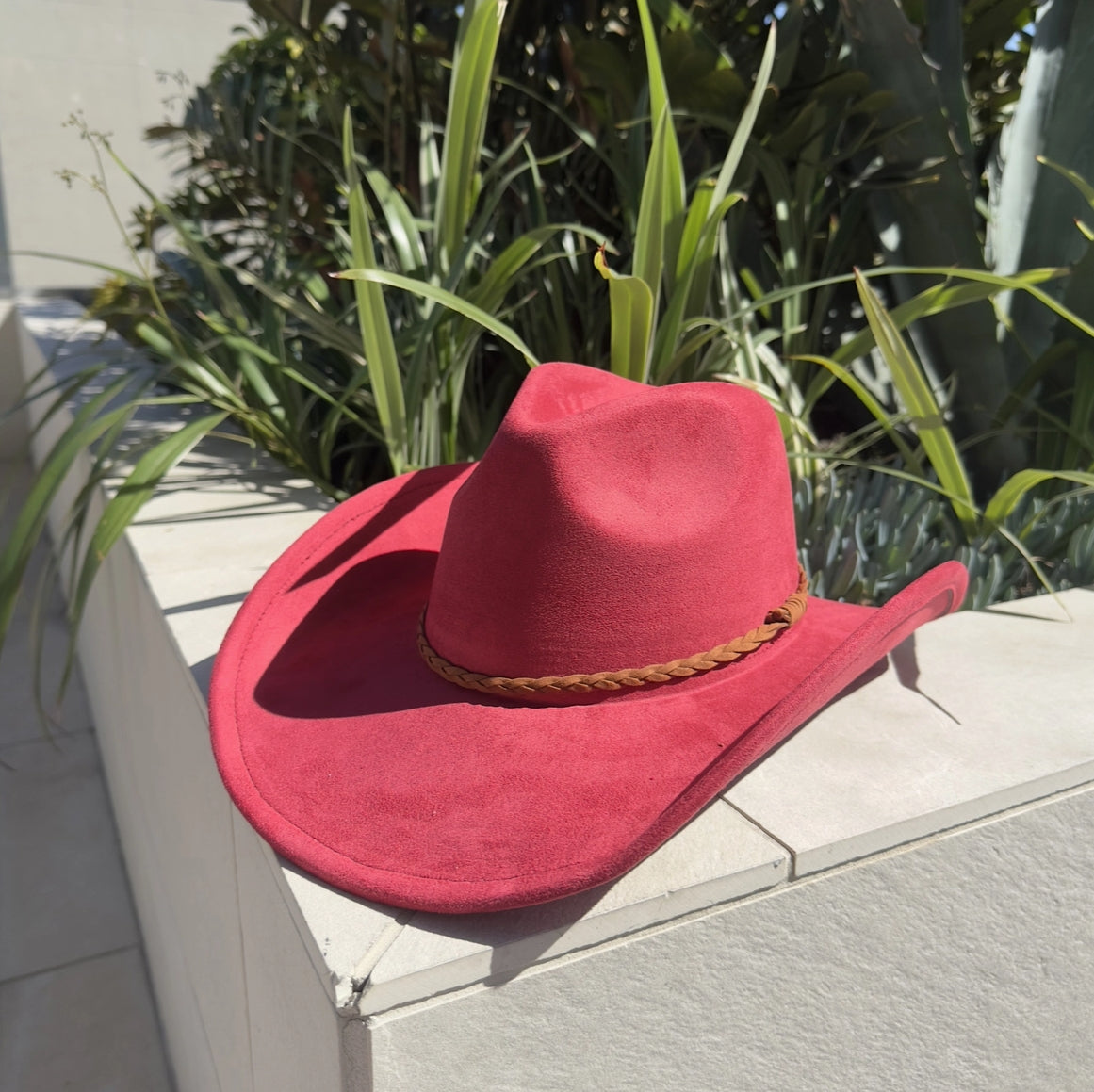 Fashion Vegan Suede Cowboy Hat W/ Braided Suede Strap.