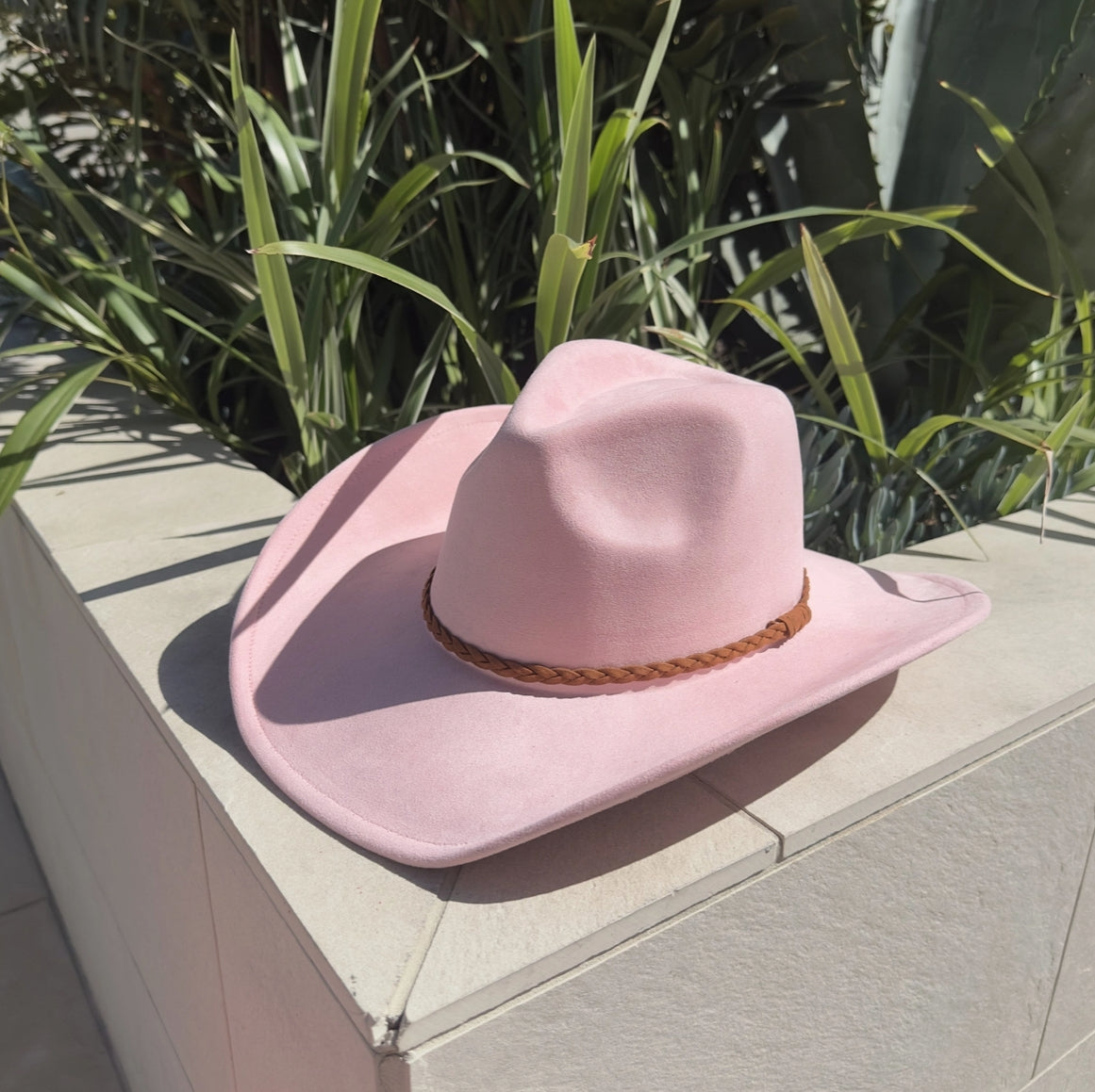 Fashion Vegan Suede Cowboy Hat W/ Braided Suede Strap.