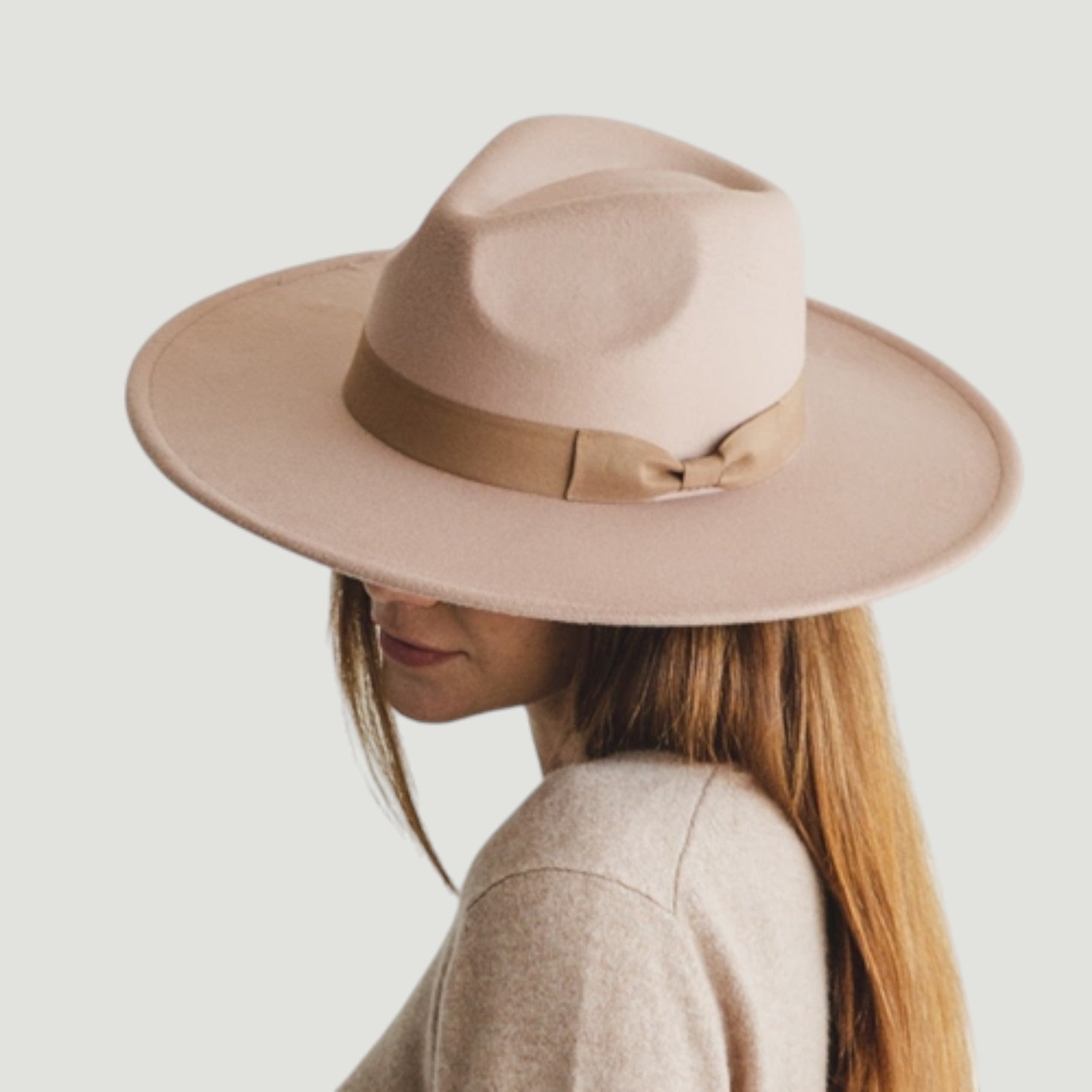 Vegan Felt Wide Brim Panama Rancher Hat Matching grosgrain band-24 Colors