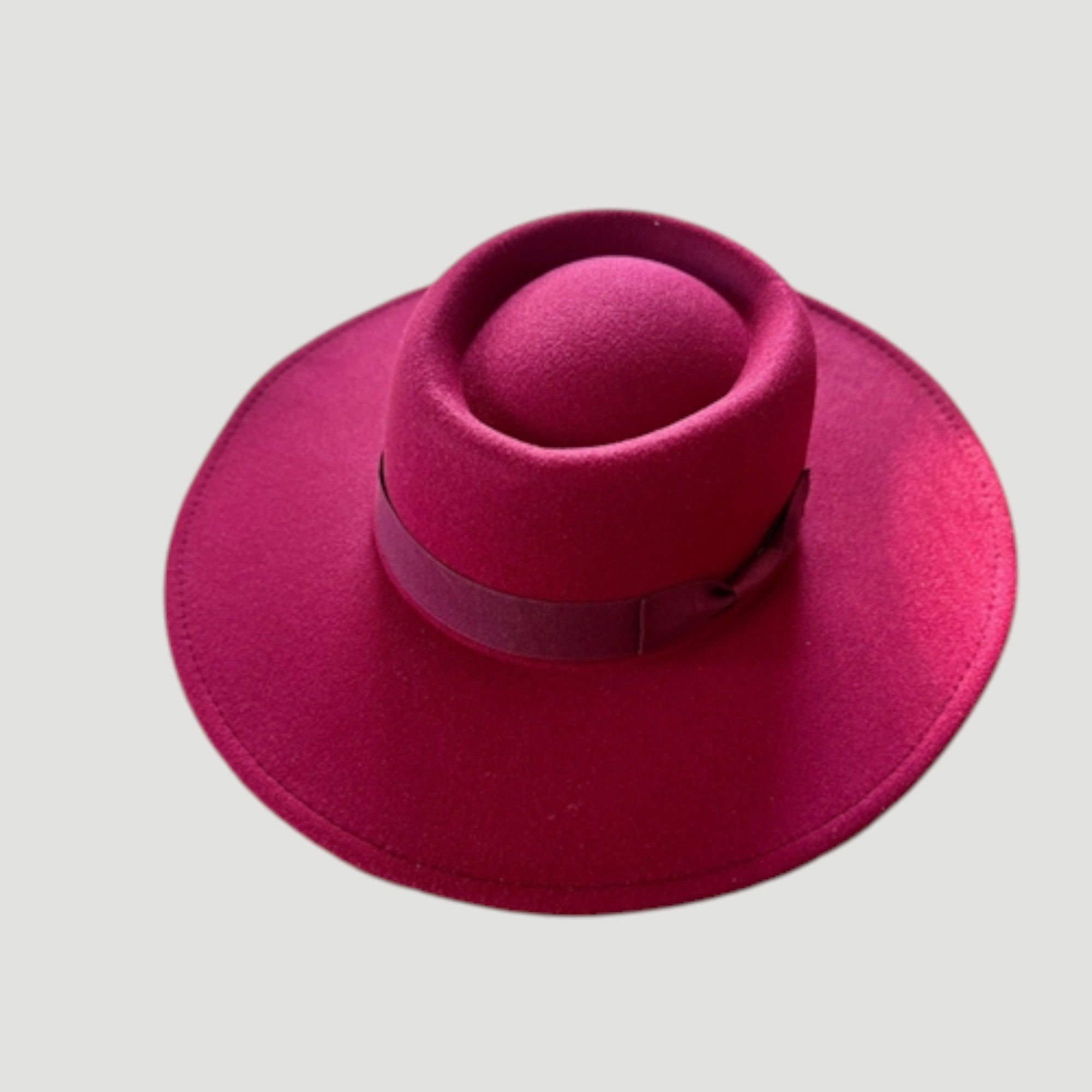 Wide Brim Vegan Felt Gambler Hat with Matching Grosgrain Band