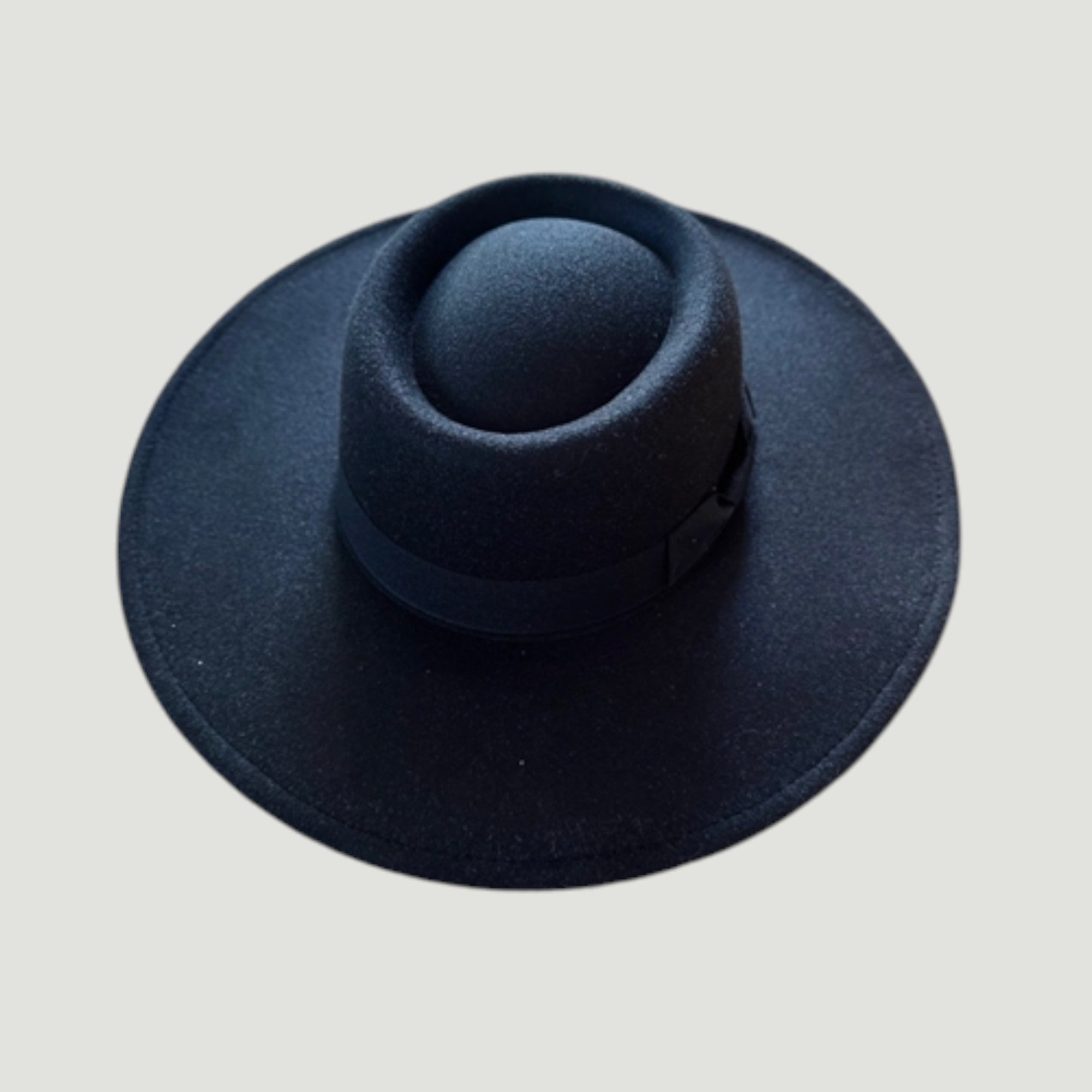 Wide Brim Vegan Felt Gambler Hat with Matching Grosgrain Band