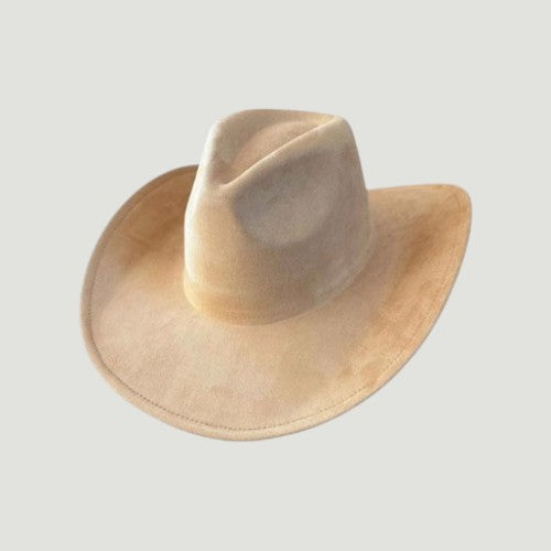 Vegan Suede Western Cowboy Hat with Pinch Front Crown | Boho Festival Statement Hat