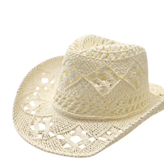 Handwoven Crochet Straw Cowboy Hat