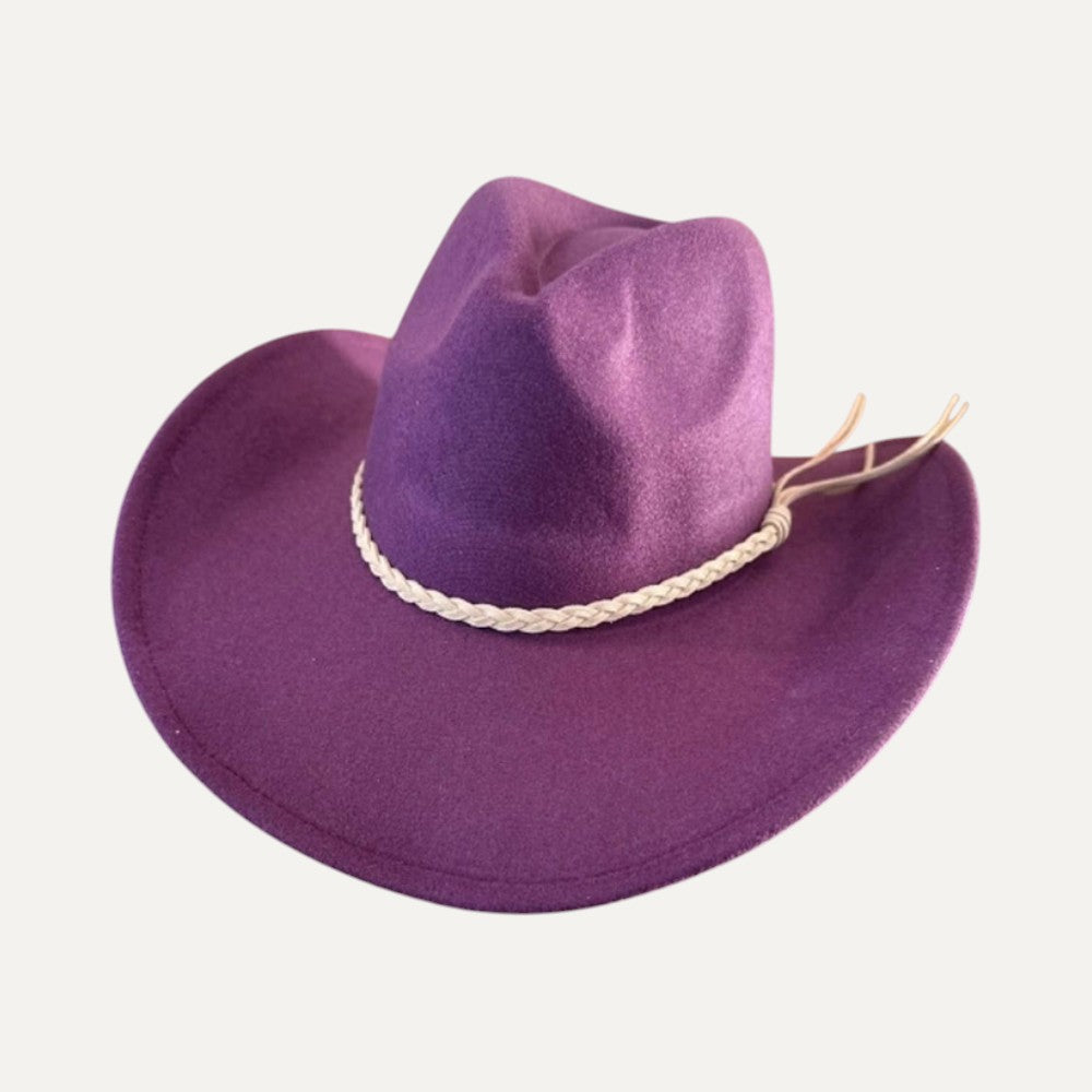 Vegan Felt Cowboy Hat with Braided Suede Belt in Camel