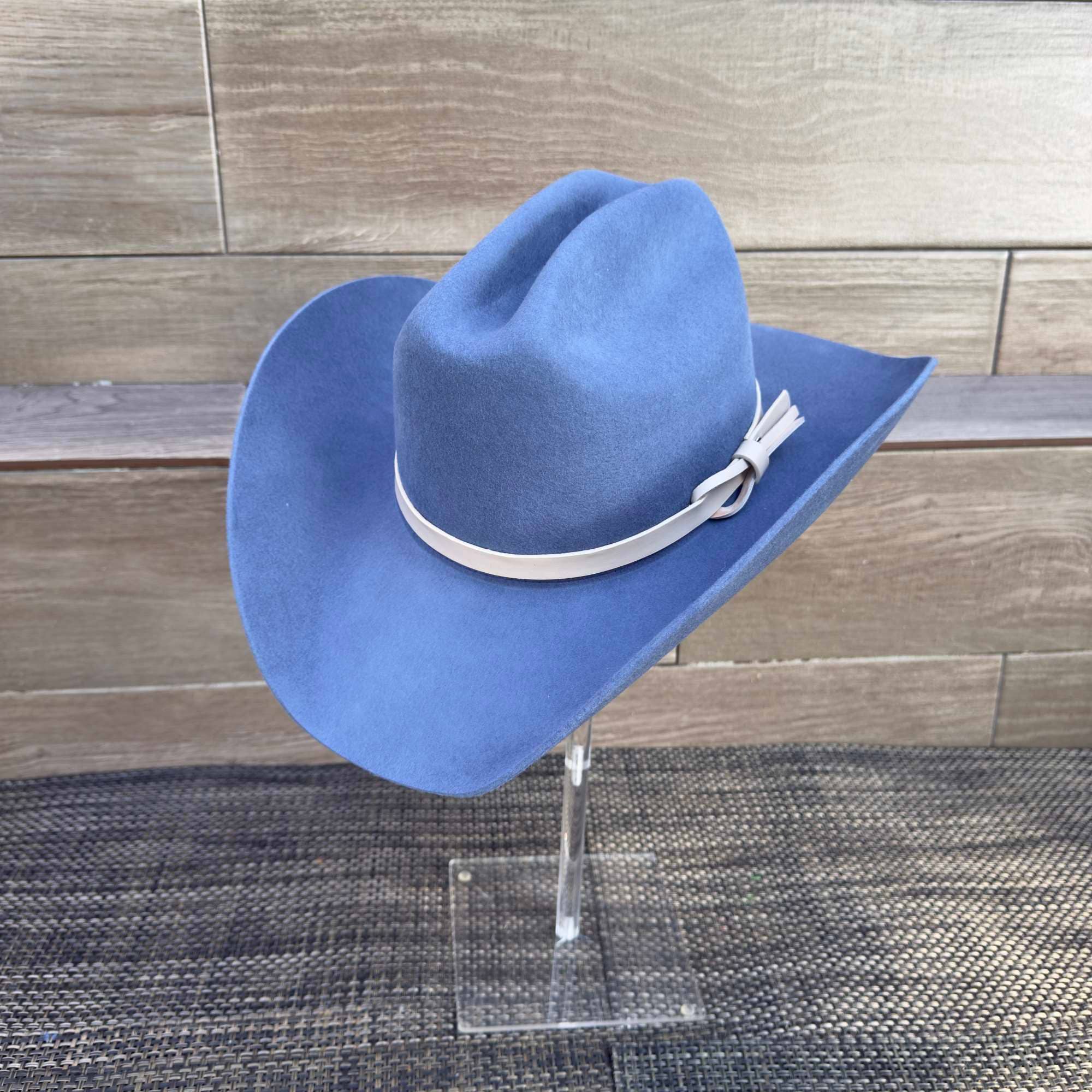 Australian Wool Cattleman Cowboy Hat with Leather Band - Denim