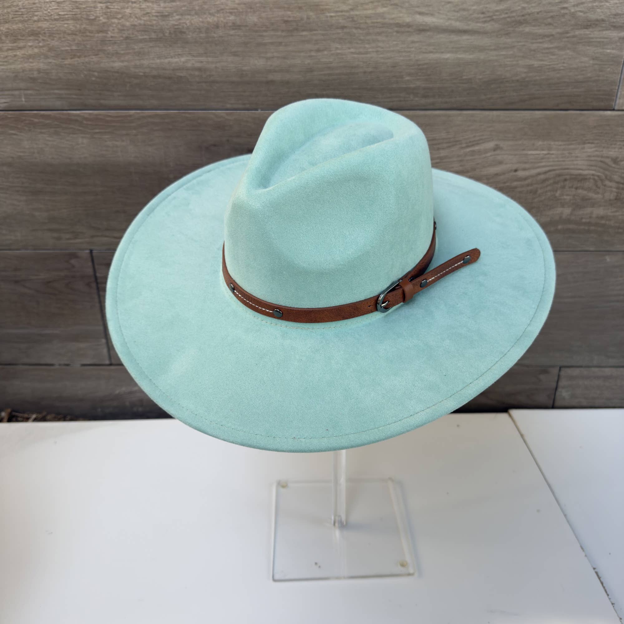 Wide Brim Suede Hat with Leather Belt
