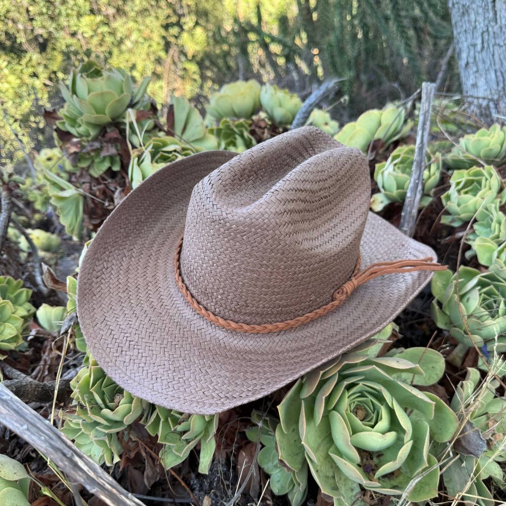 Braided Band Straw Cowboy Hat Brown