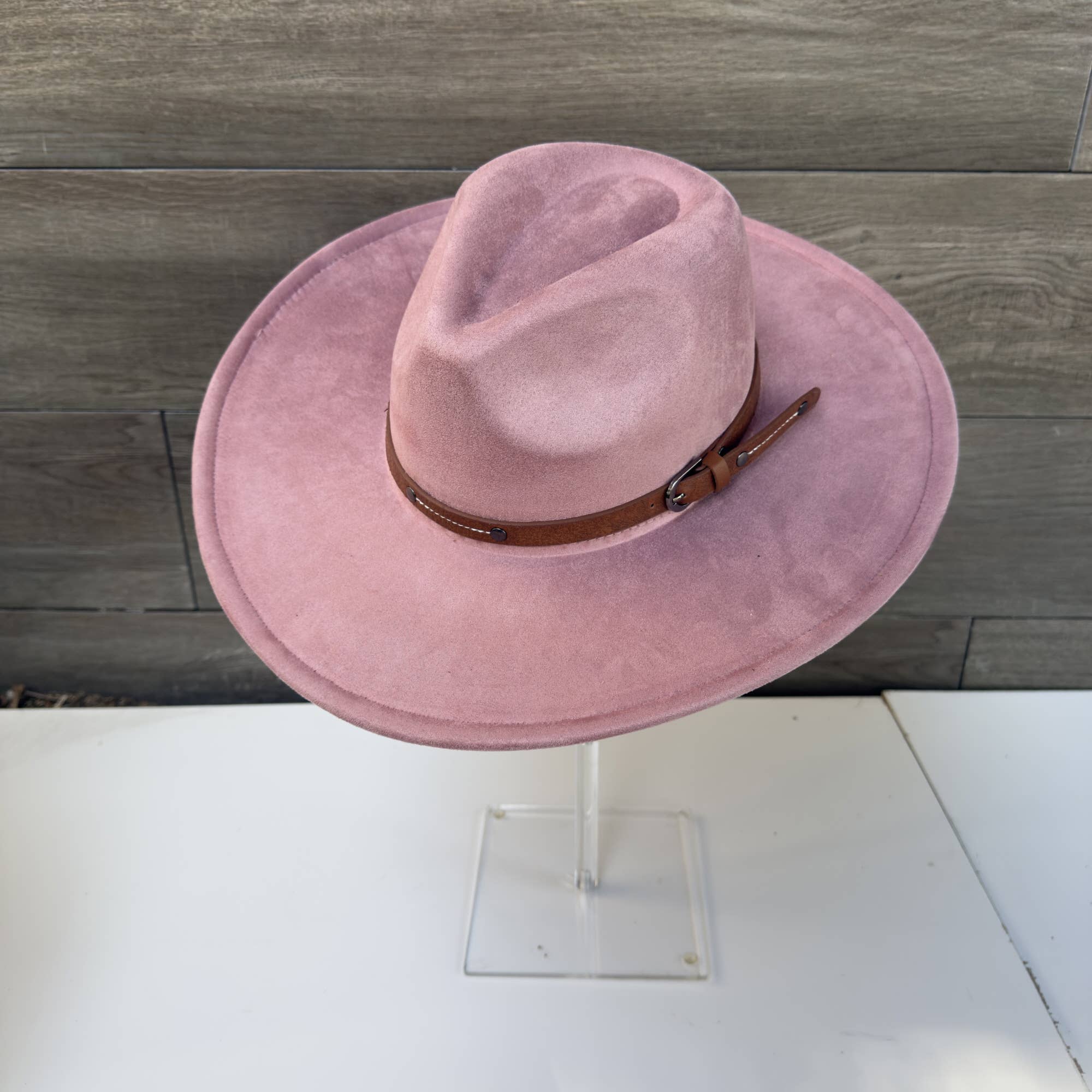 Wide Brim Suede Hat with Leather Belt