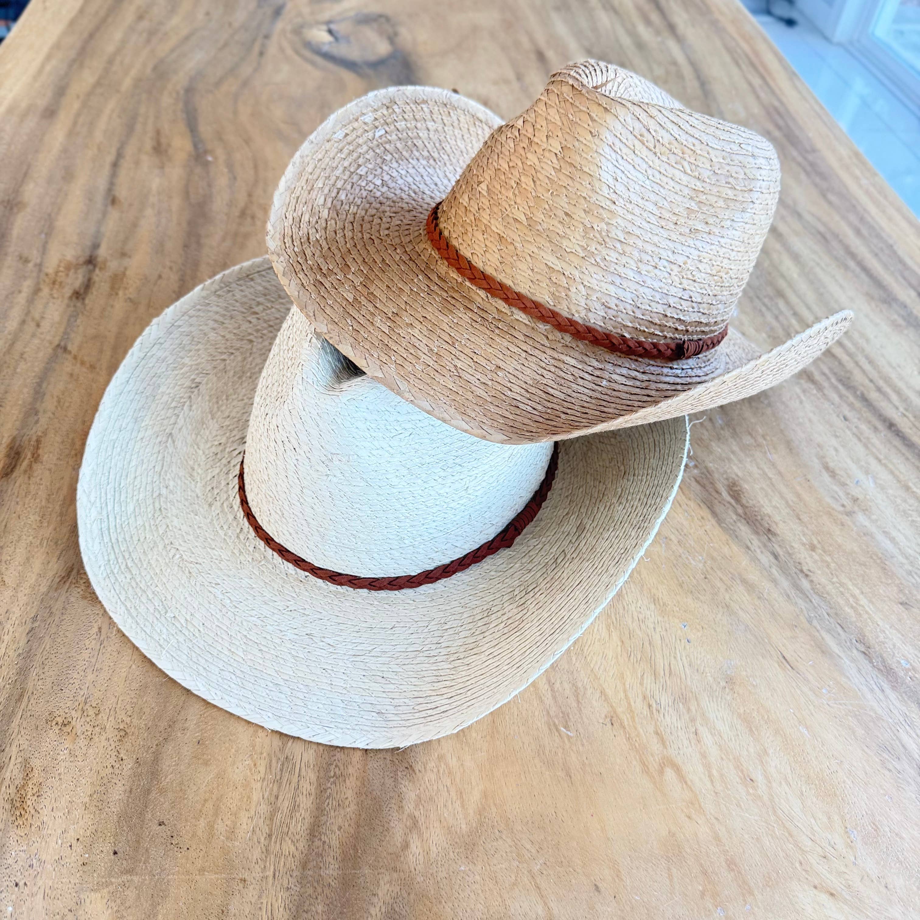 Natural Palm Leaf Cowboy Hat – Starched Western Sun Hat UPF