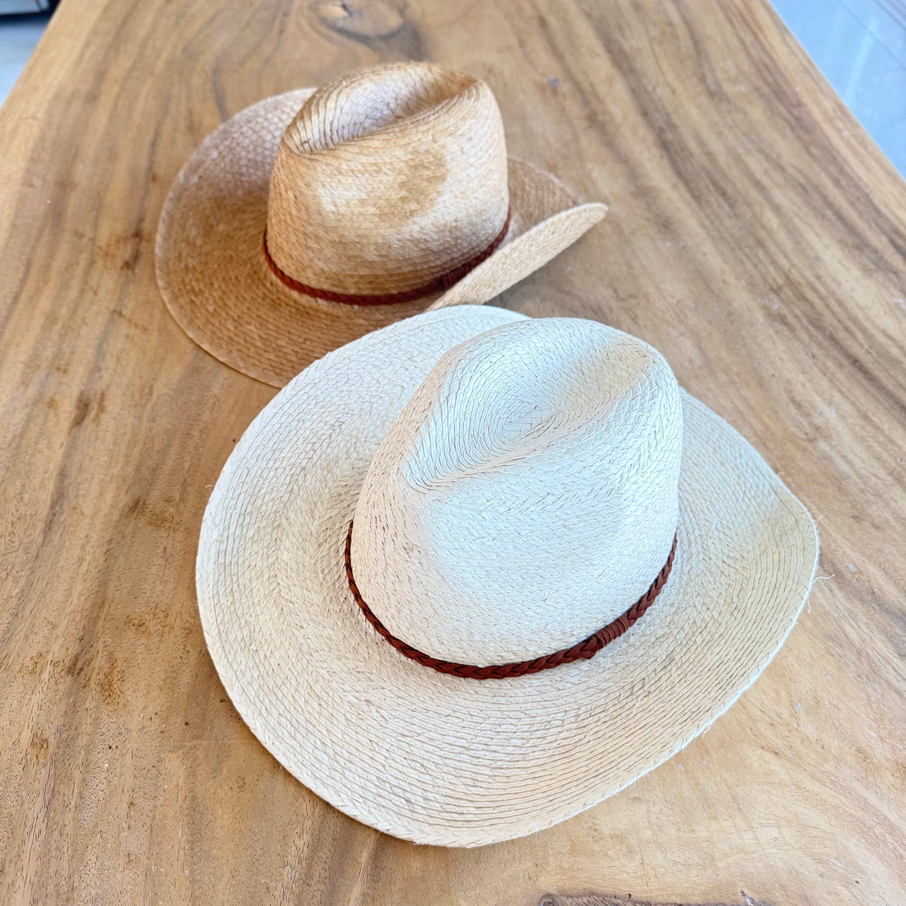Natural Palm Leaf Cowboy Hat – Starched Western Sun Hat UPF