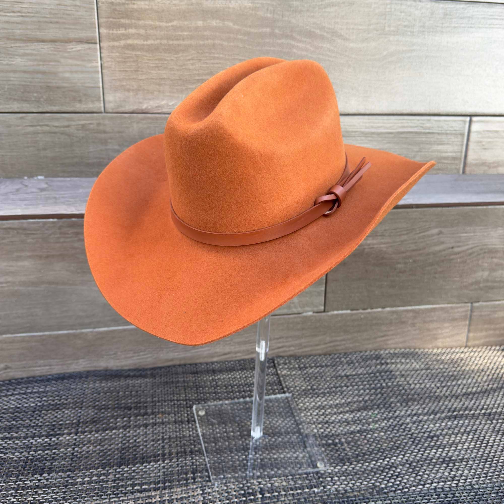 Australian Wool Cattleman Cowboy Hat with Leather Band - Rust