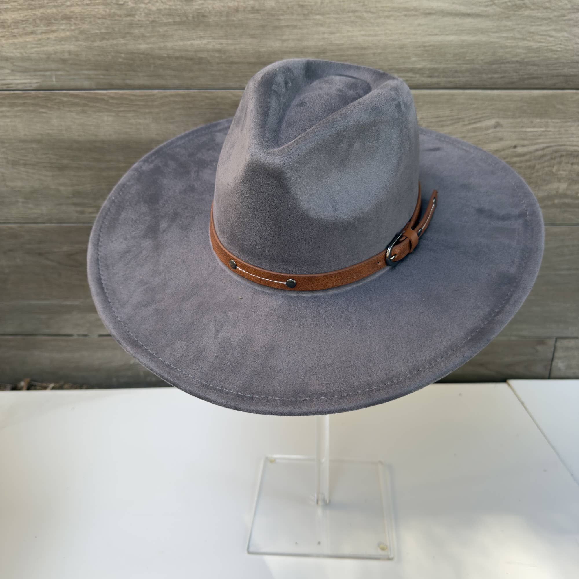 Wide Brim Suede Hat with Leather Belt