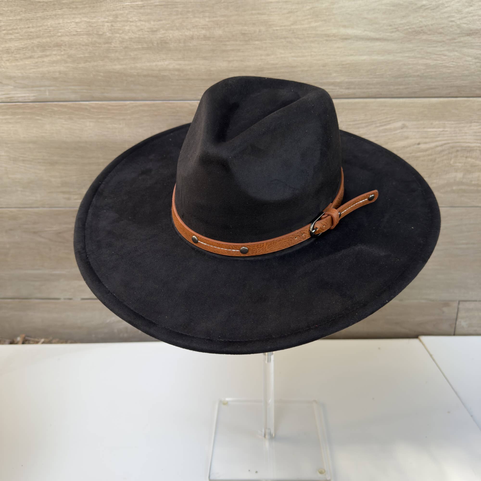 Wide Brim Suede Hat with Leather Belt