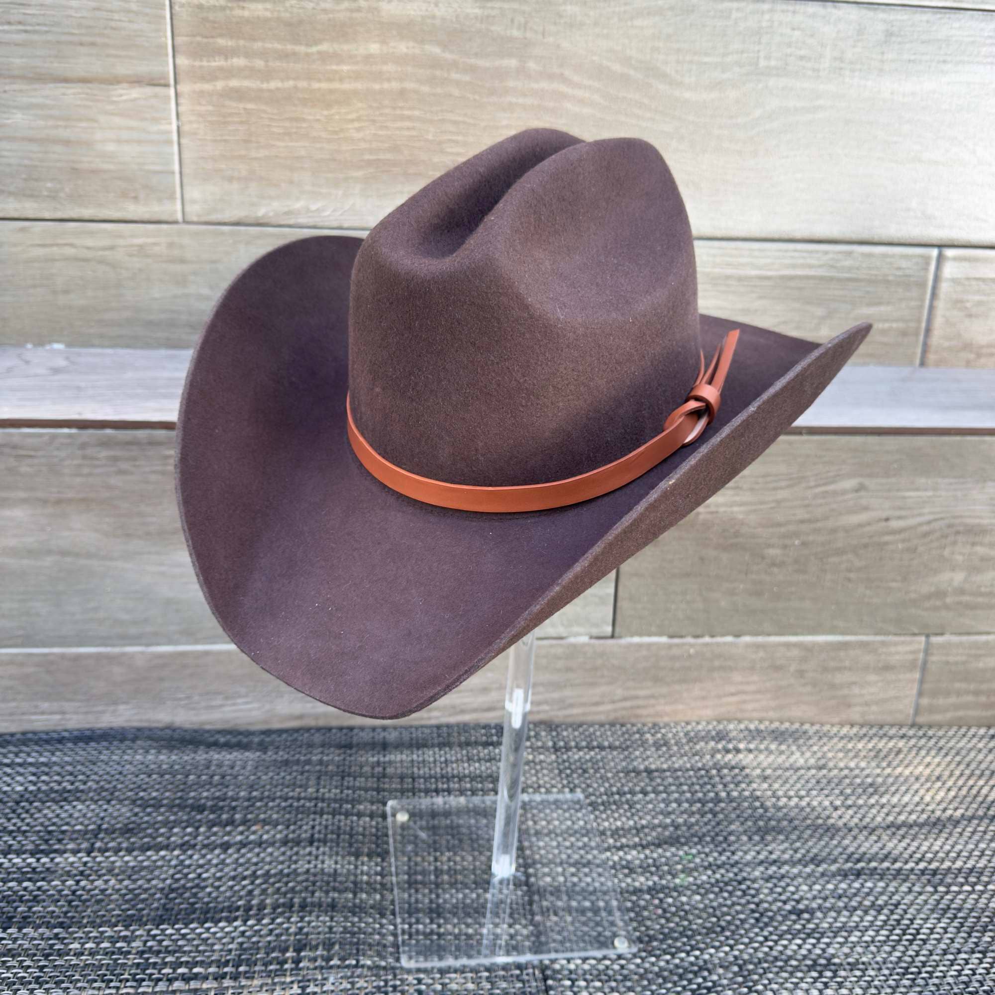 Australian Wool Cattleman Cowboy Hat with Leather Band - Brown