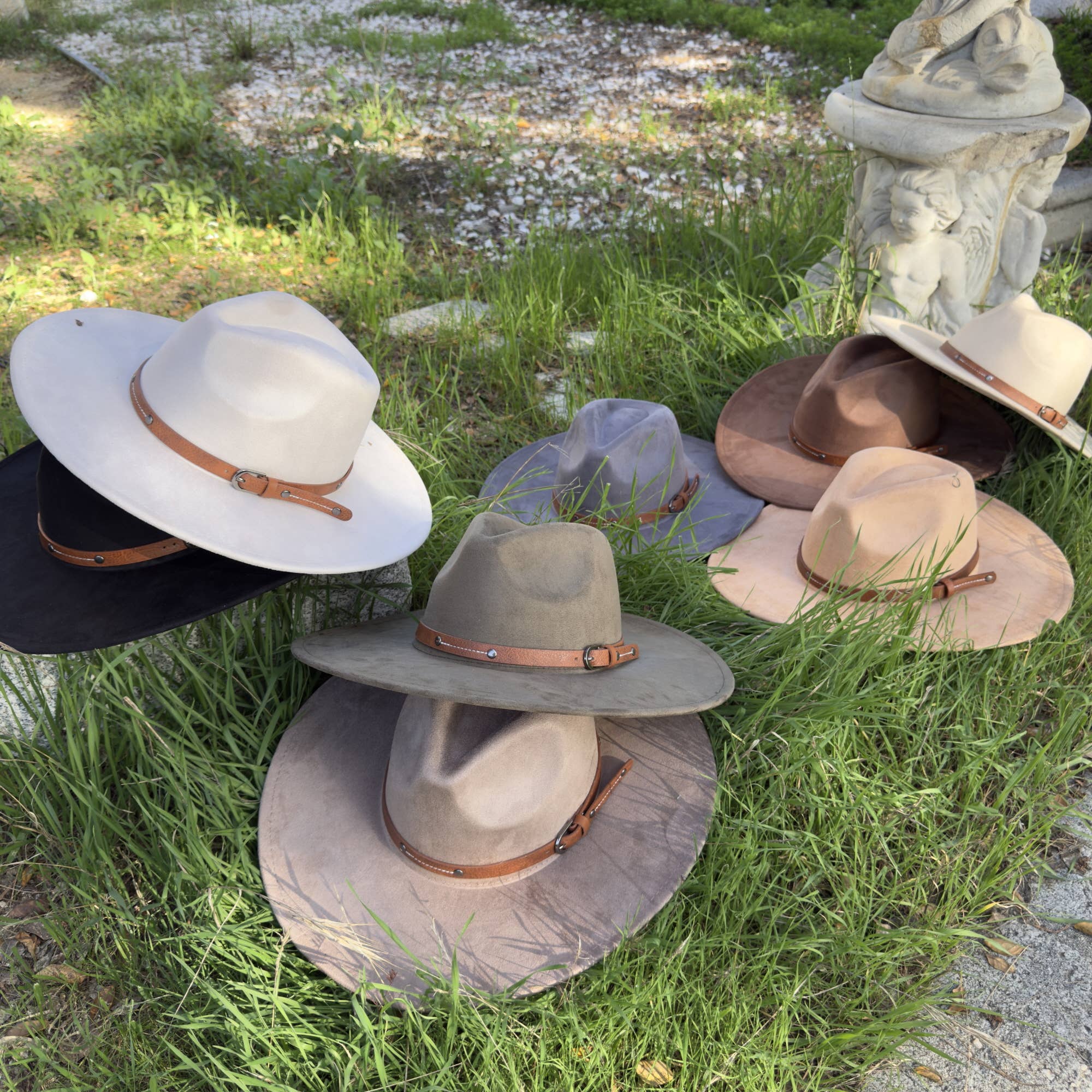 Wide Brim Suede Hat with Leather Belt